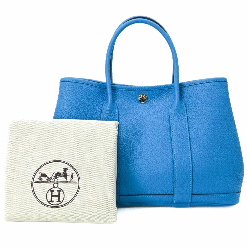 HERMES Garden TPM 30 Negonda Leather Handbag Tote Bag Blue Zanzibar